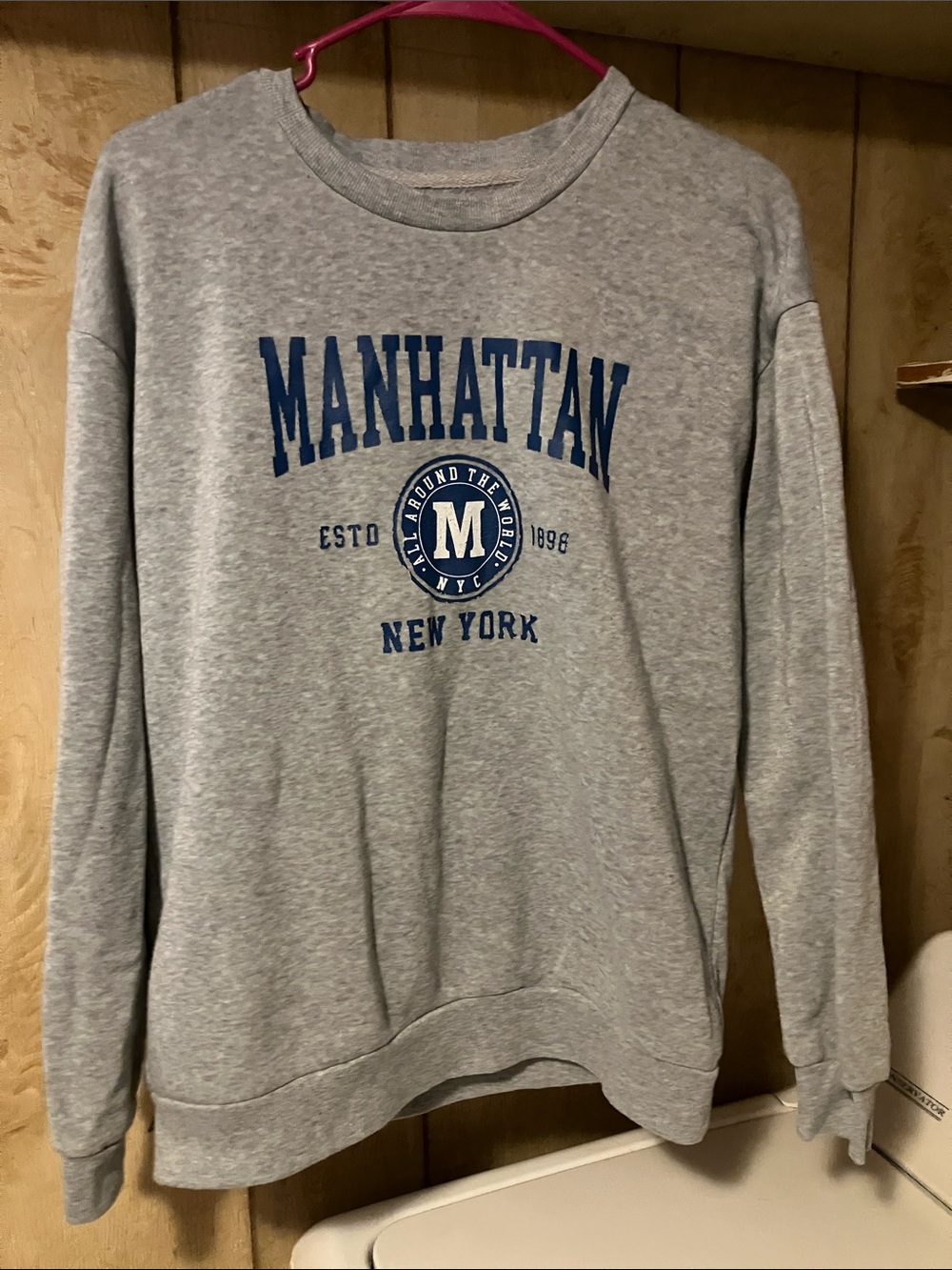 SHEIN Grey Sweatshirt with Blue Manhattan Graphic